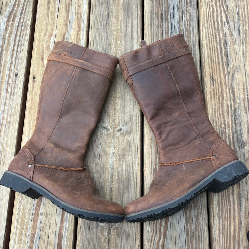 Eddie Bauer Leather Riding Boots Waterproof Brown